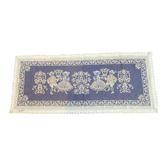 Austria made old world table runner blue and cream couple dancers - Picture 12 of 14